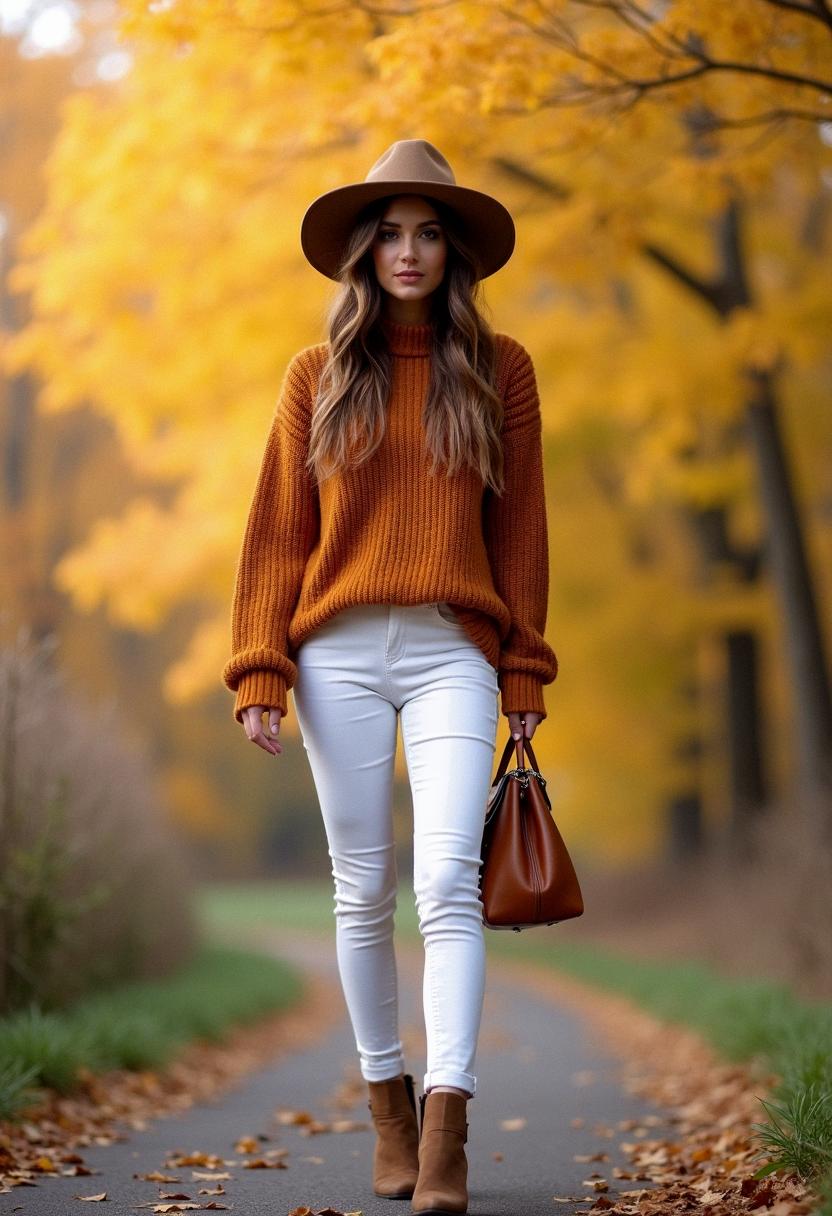 white jeans outfit autumn