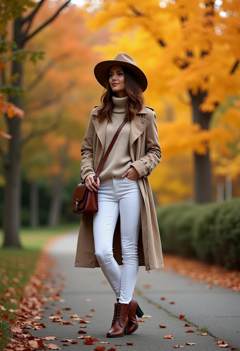 white jeans outfit autumn