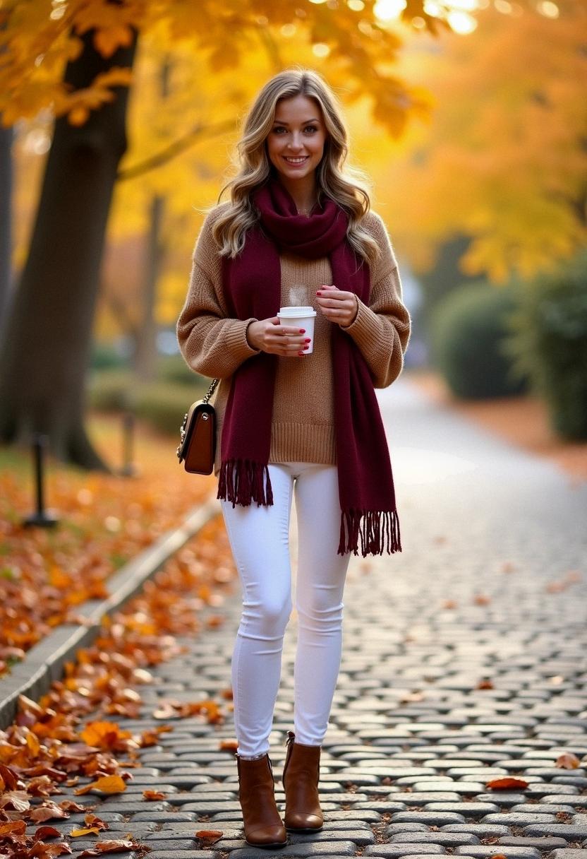 white jeans outfit autumn