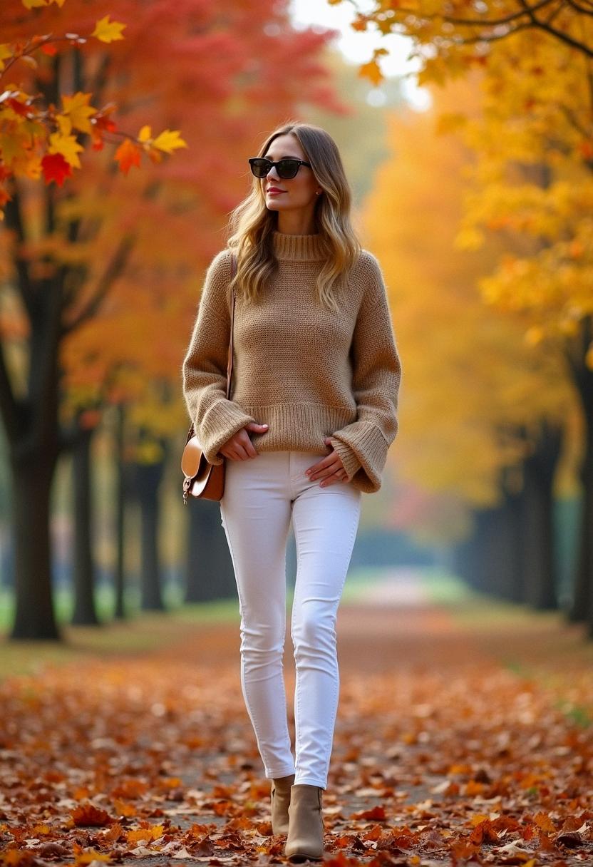 white jeans outfit autumn