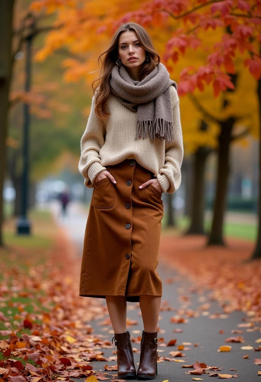 fall skirt outfit