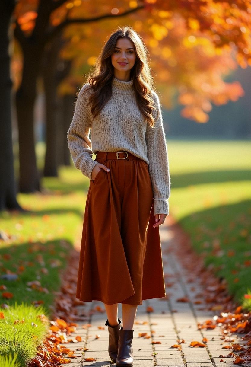 fall skirt outfit