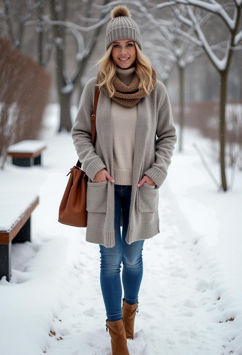 winter outfit with cardigans