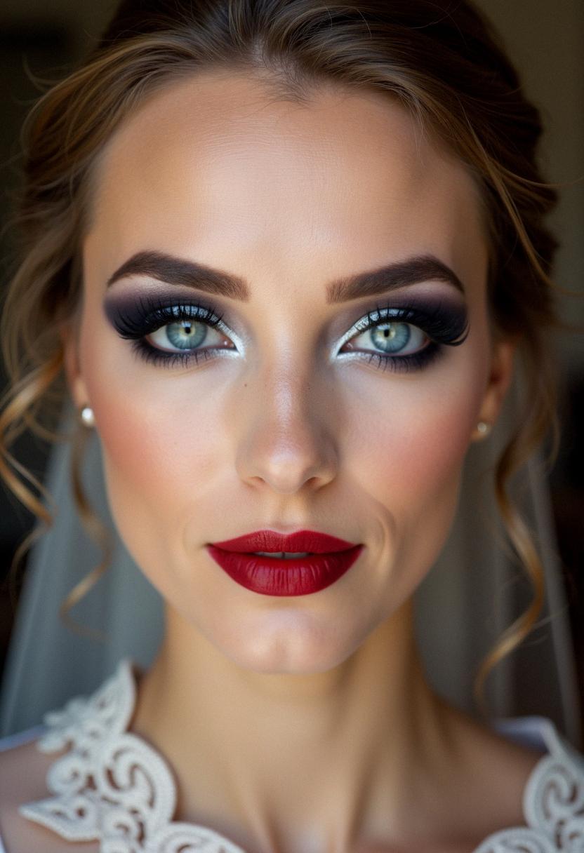 bold wedding makeup for blue eyes