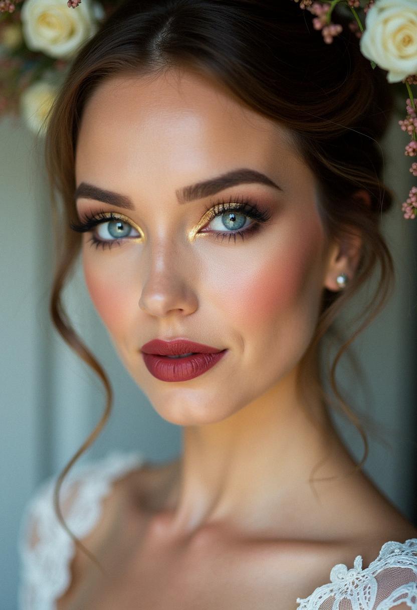 bold wedding makeup for blue eyes