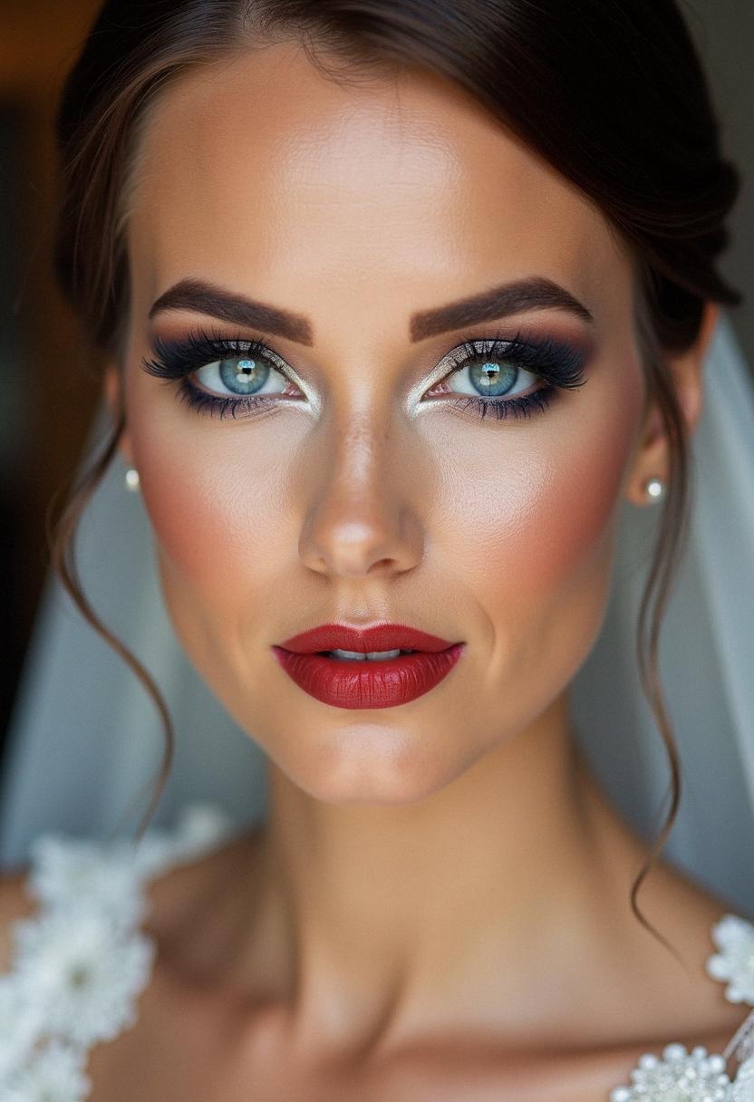 bold wedding makeup for blue eyes