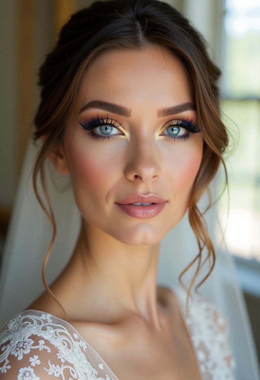 bold wedding makeup for blue eyes