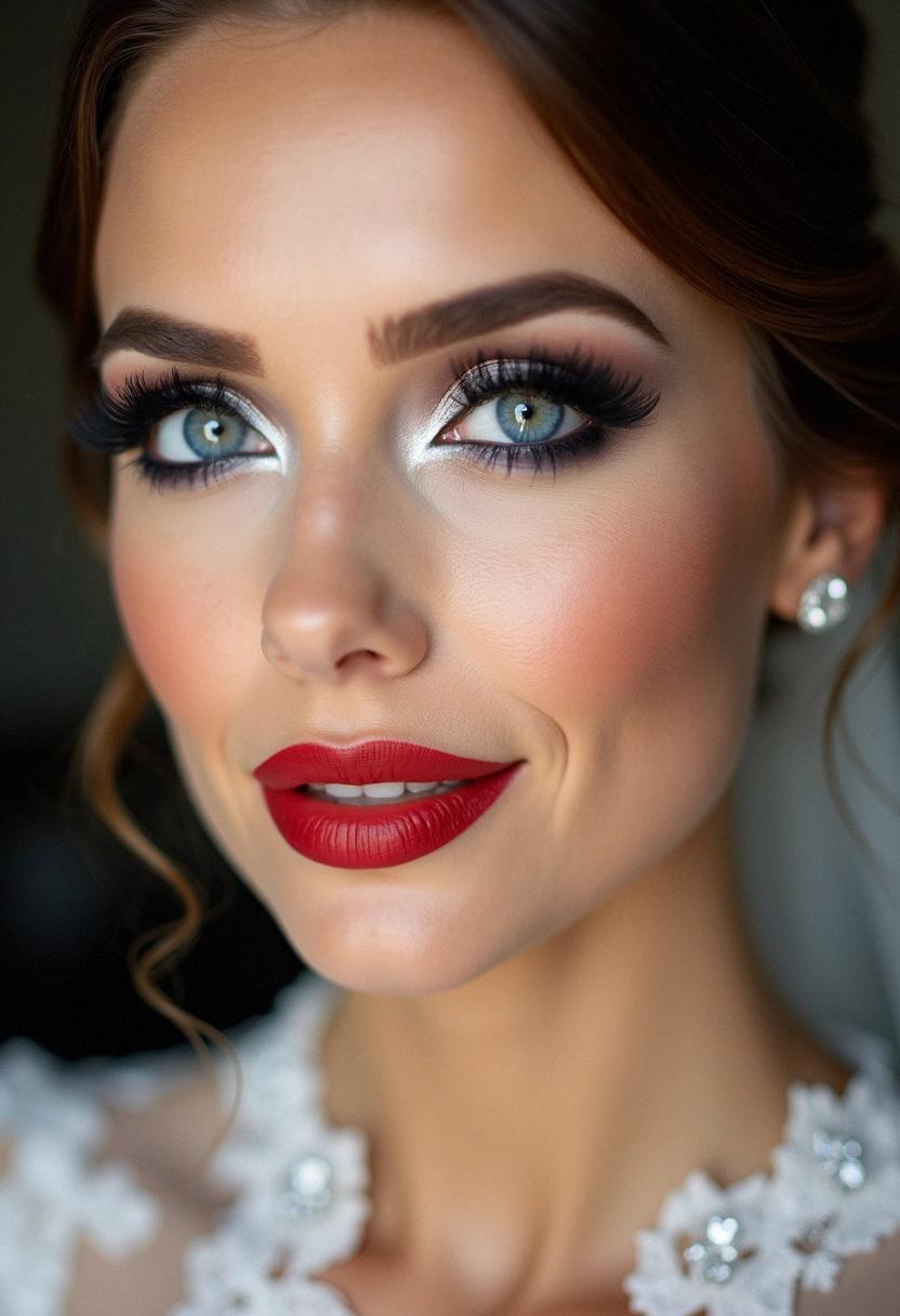 bold wedding makeup for blue eyes