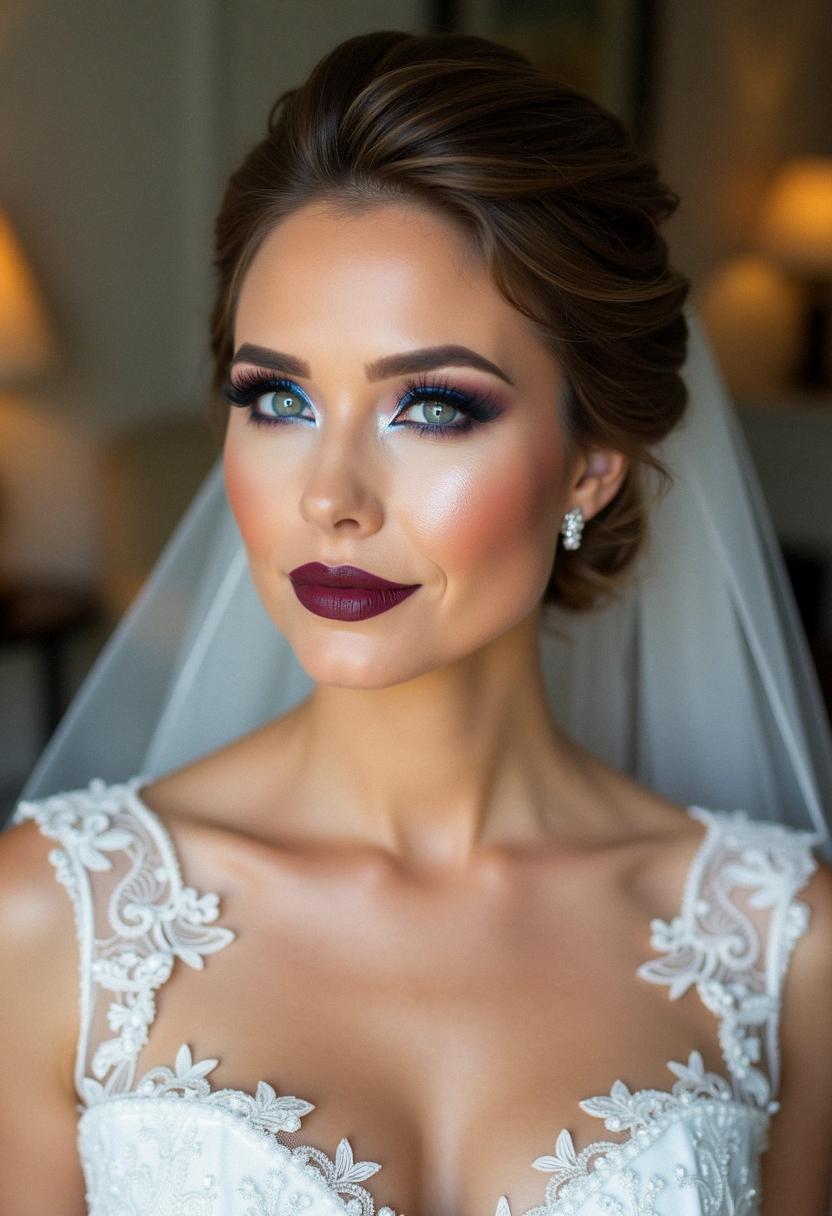 bold wedding makeup for blue eyes