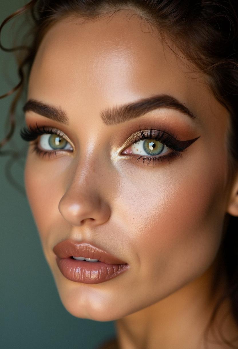 brown makeup green eyes