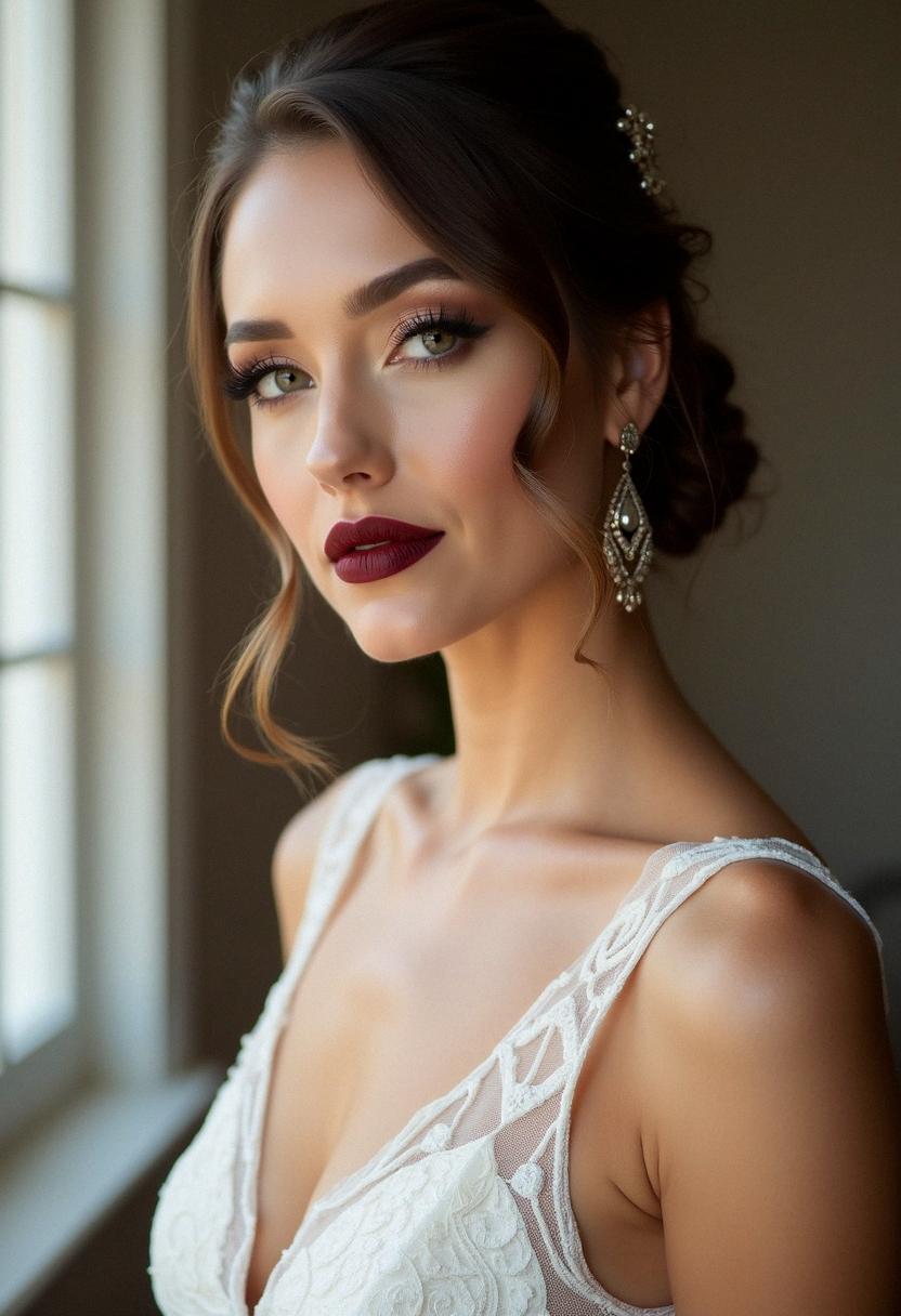 dark lip wedding makeup bride