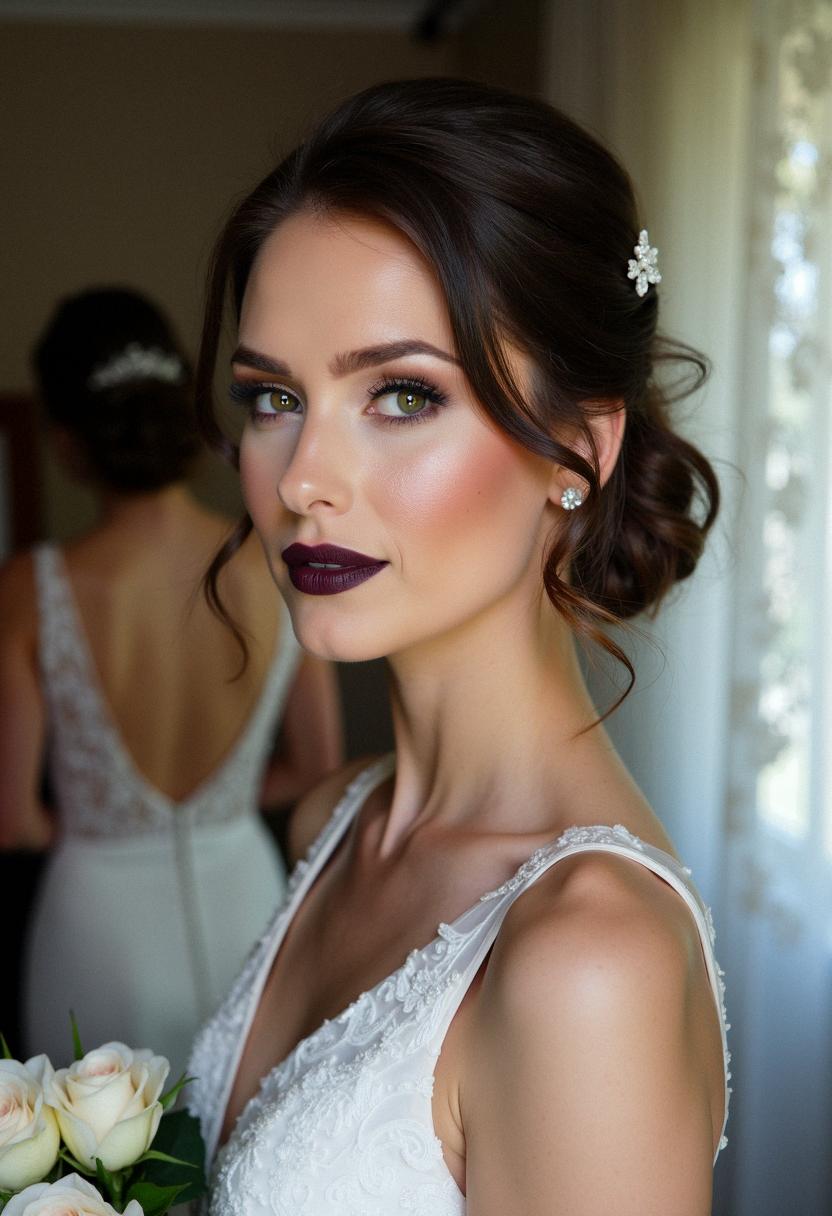 dark lip wedding makeup bride