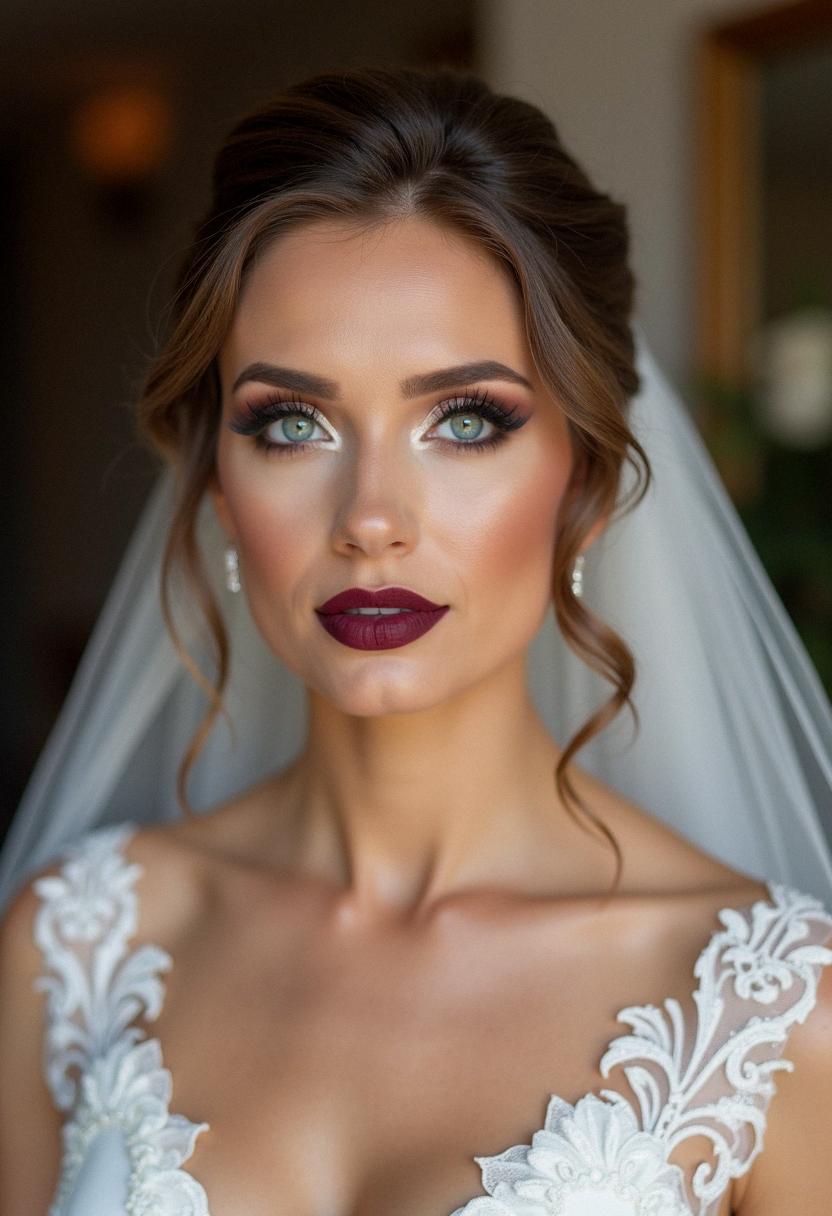 dark lip wedding makeup bride