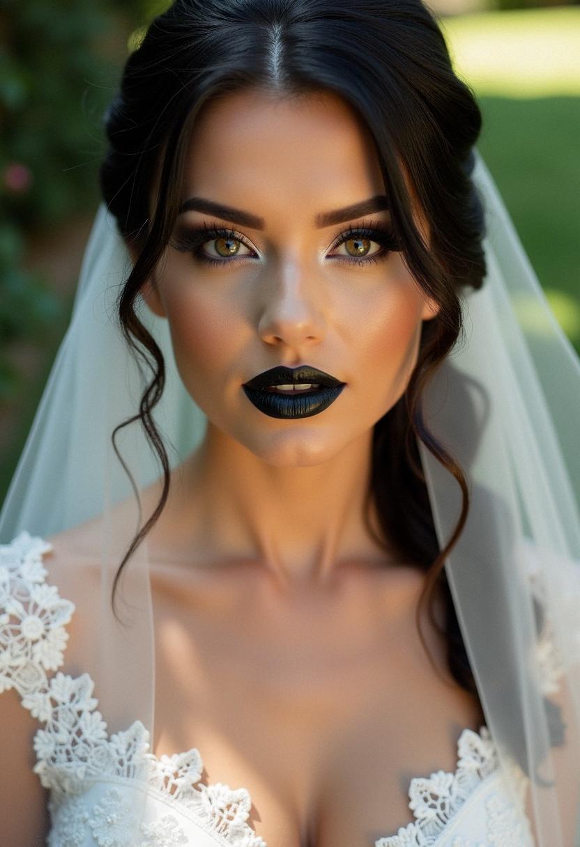 dark lip wedding makeup bride