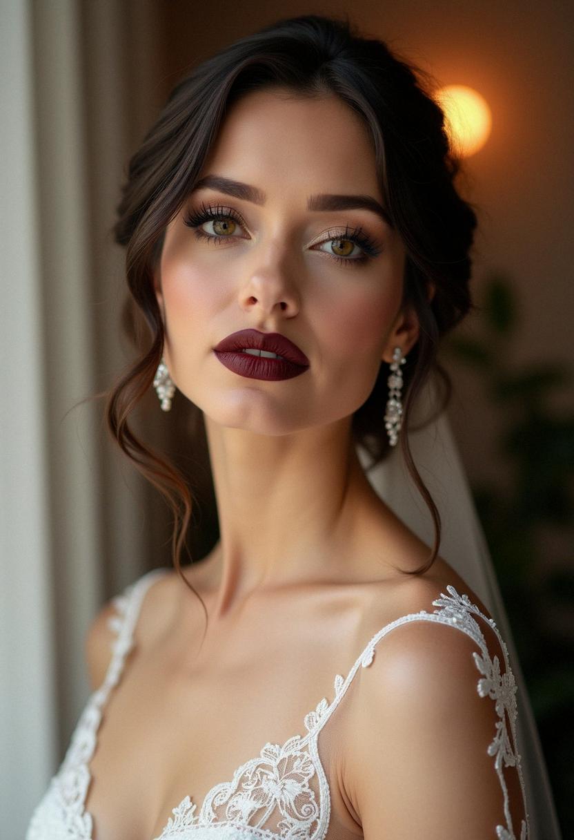 dark lip wedding makeup bride