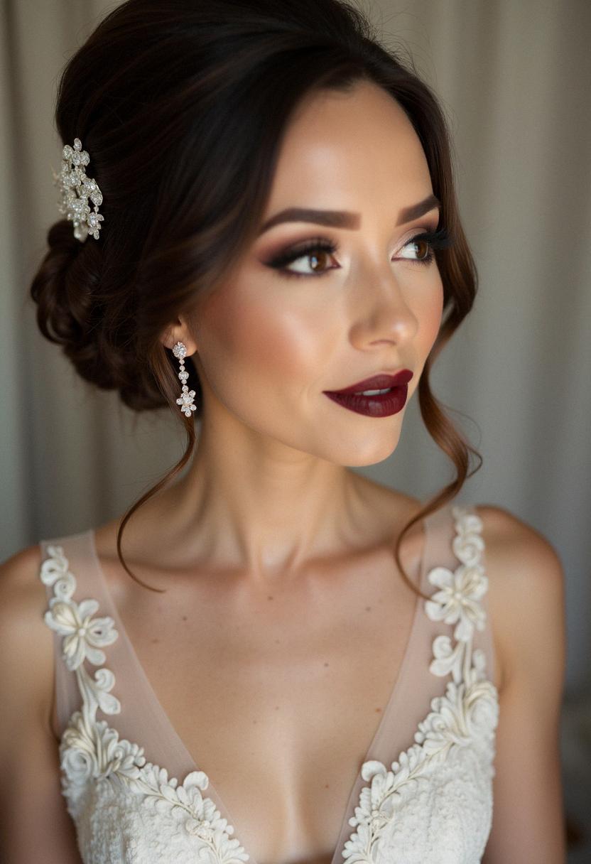 dark lip wedding makeup bride