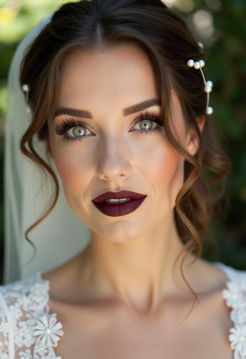 dark lip wedding makeup bride