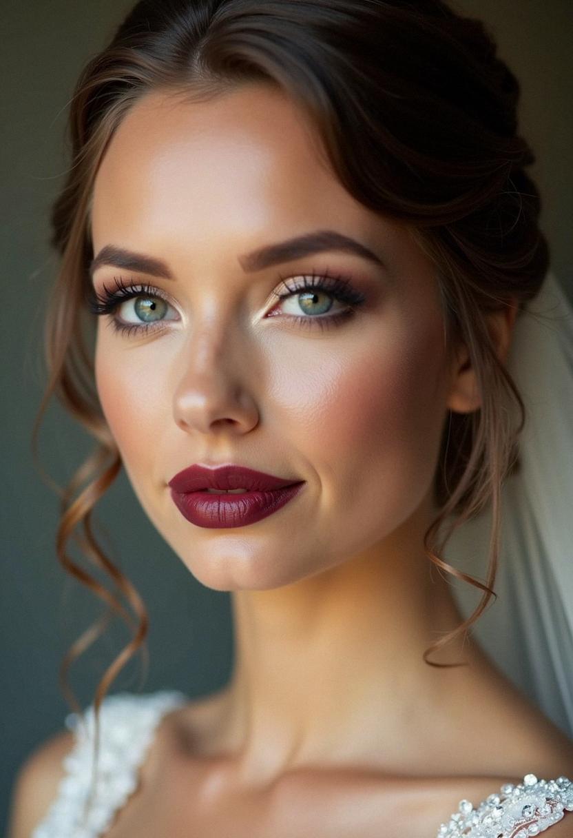 dark lip wedding makeup bride
