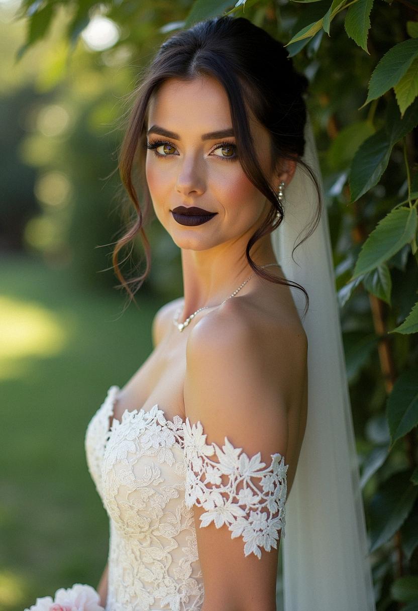 dark lip wedding makeup bride