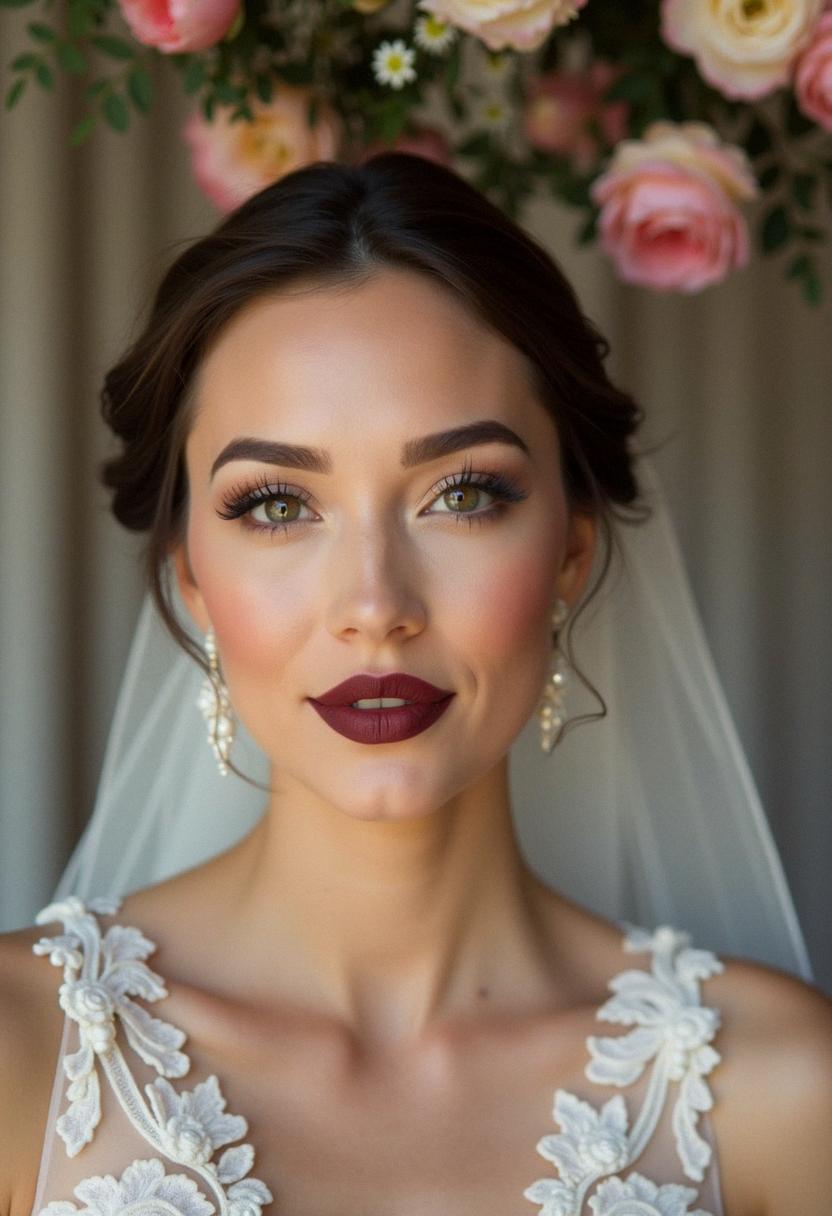 dark lip wedding makeup bride