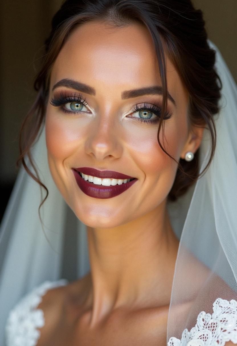 dark lip wedding makeup bride