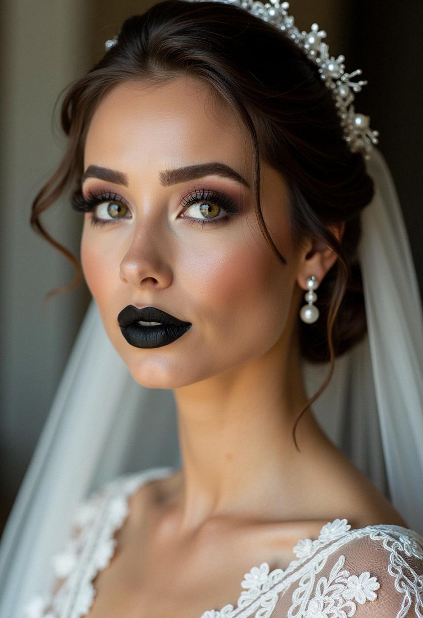 dark lip wedding makeup bride