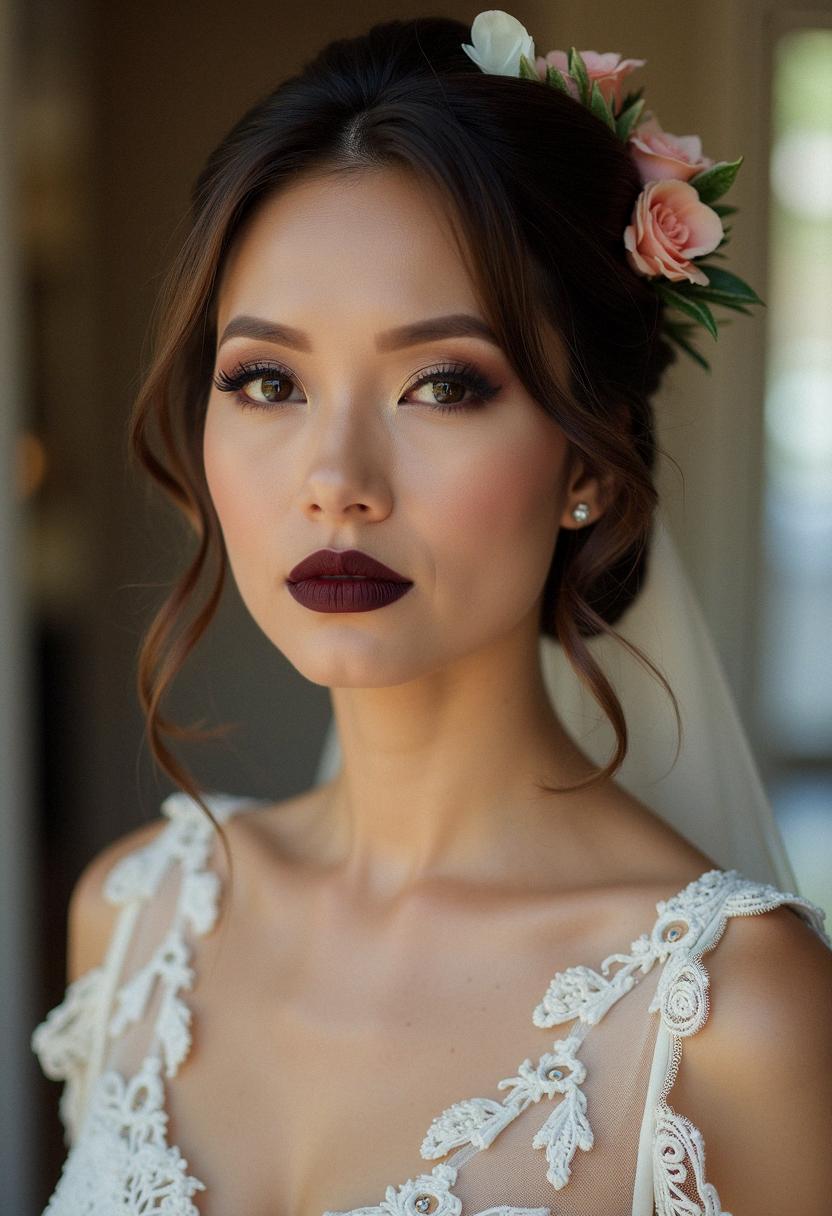 dark lip wedding makeup bride