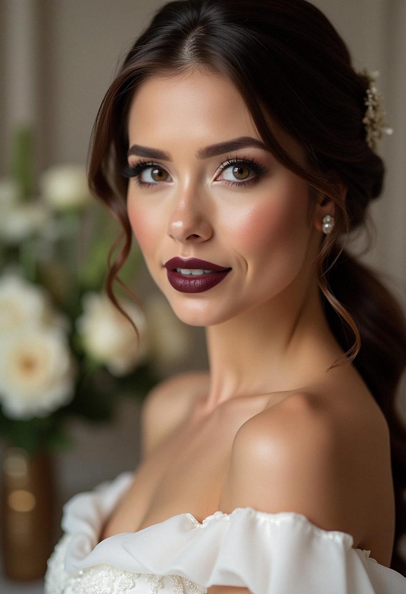 dark lip wedding makeup bride