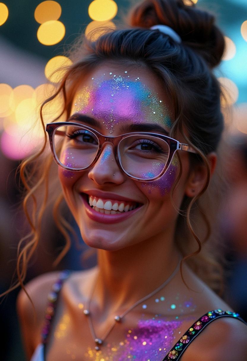 festival makeup with glasses