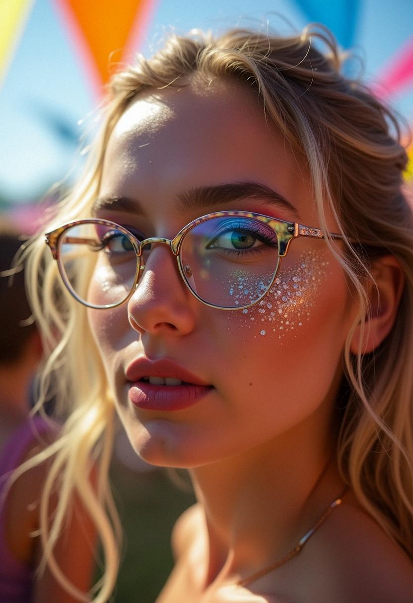 festival makeup with glasses