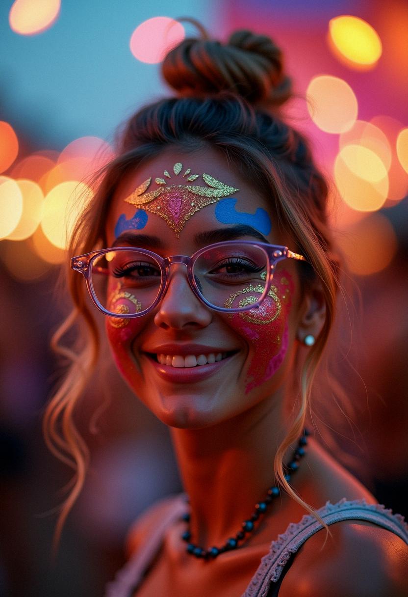 festival makeup with glasses