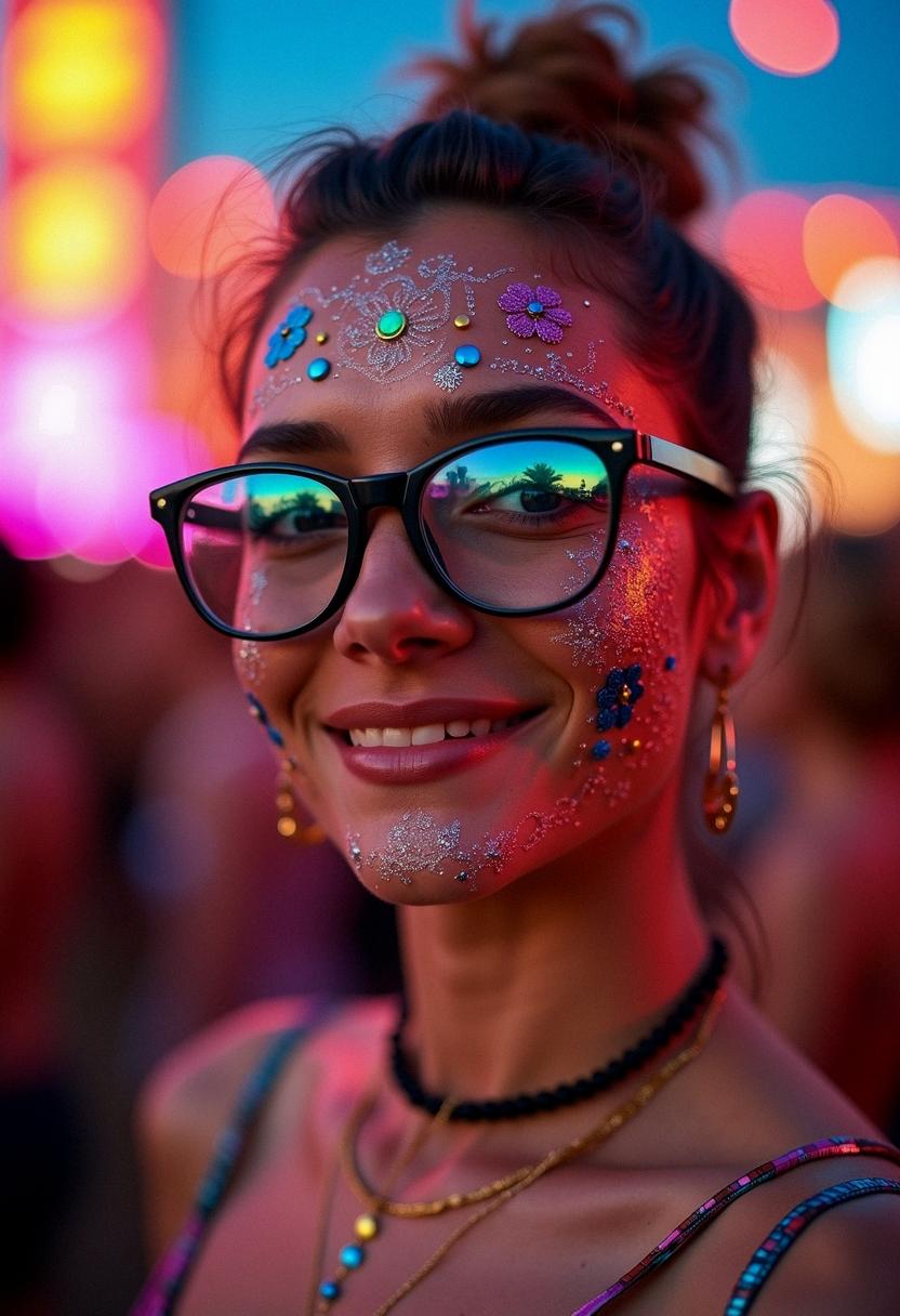 festival makeup with glasses