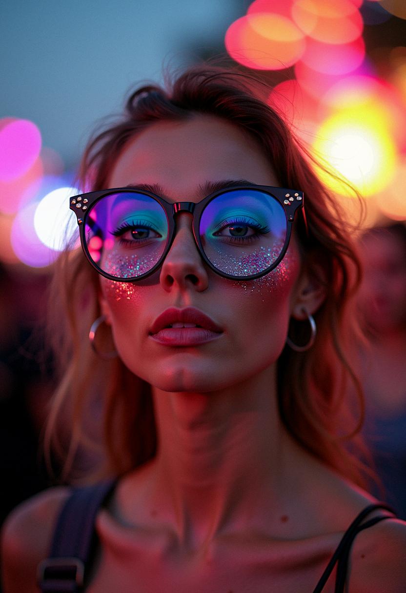 festival makeup with glasses