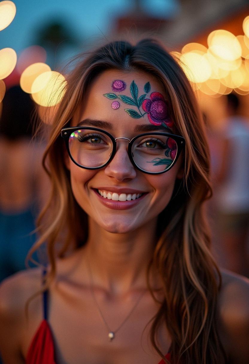 festival makeup with glasses
