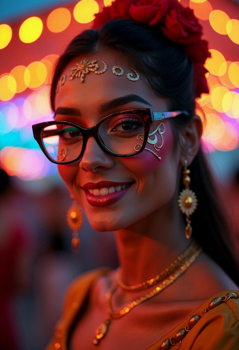 festival makeup with glasses