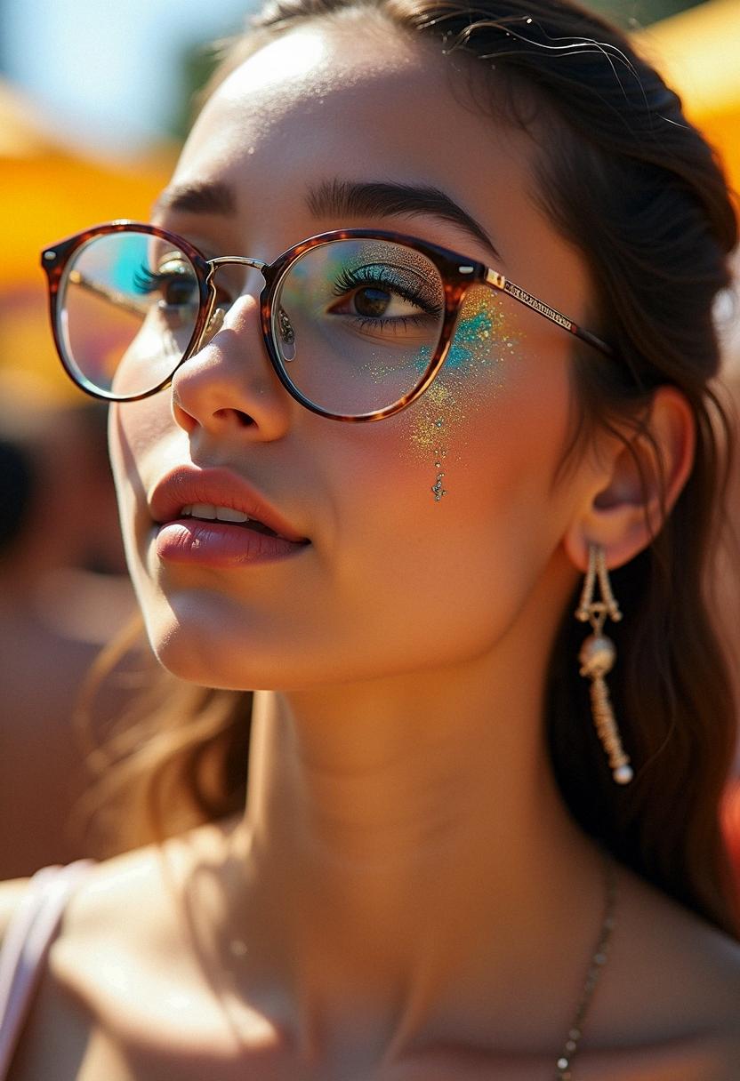 festival makeup with glasses