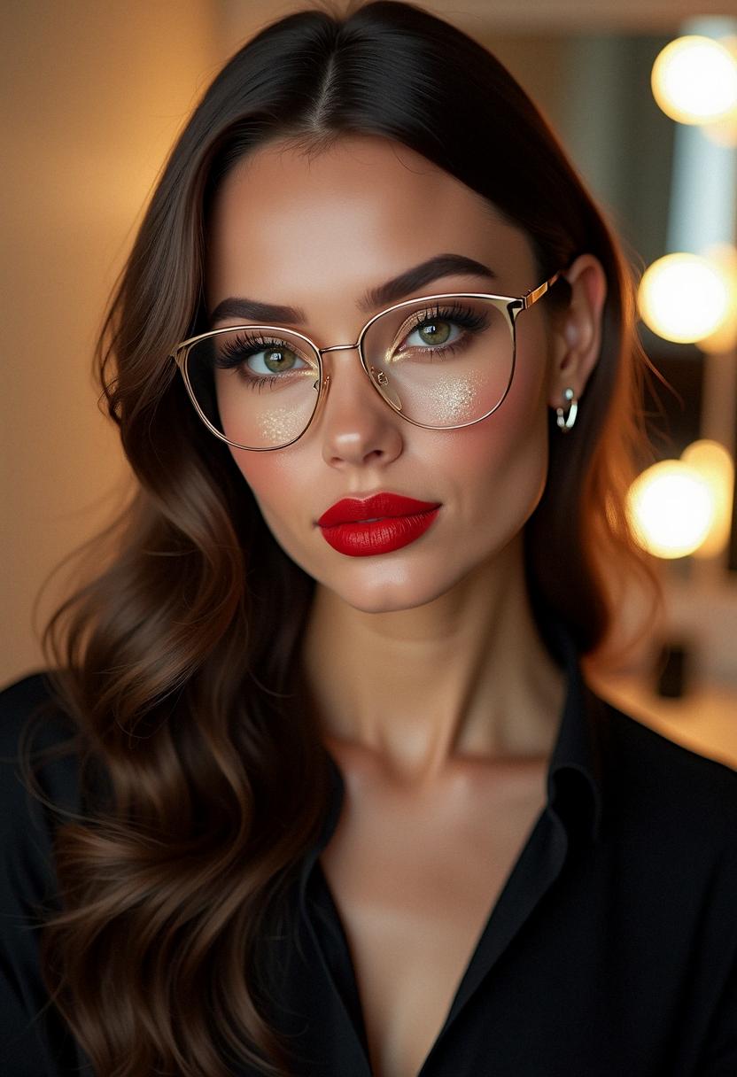 glam makeup with glasses