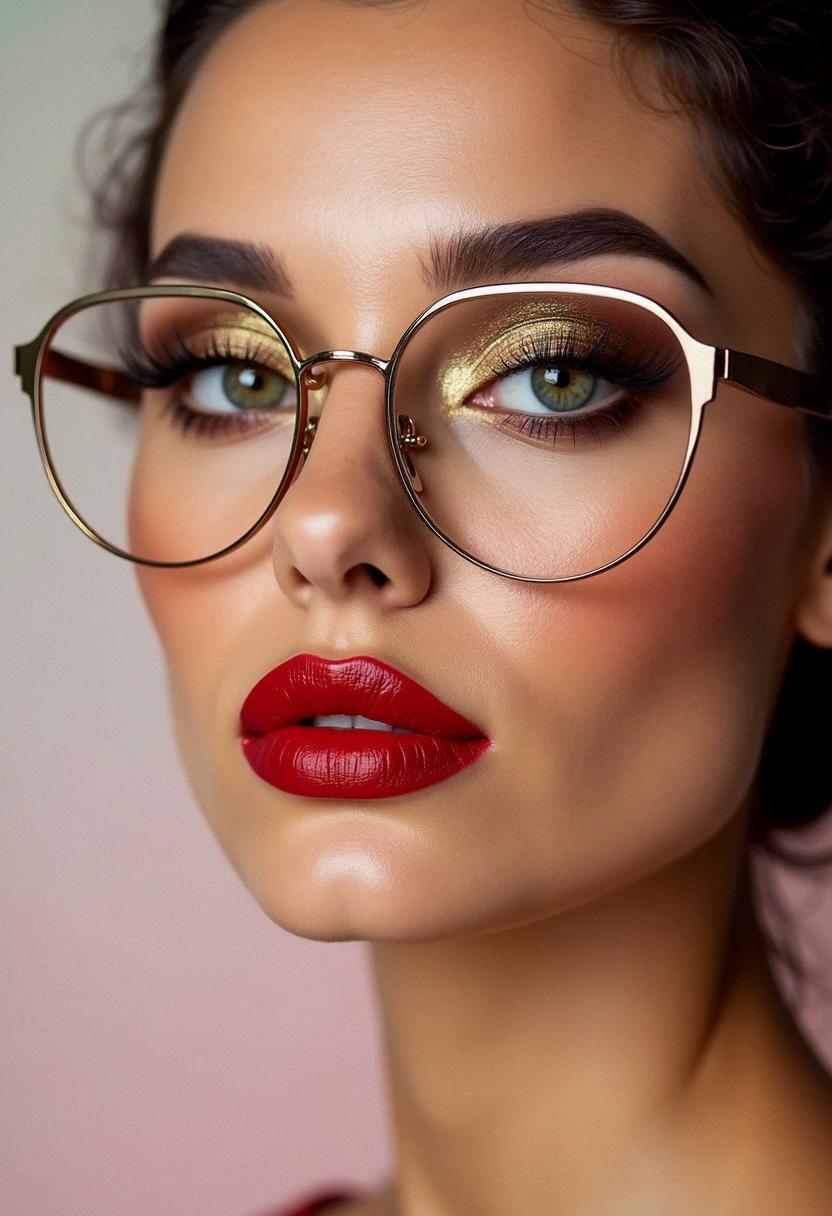 glam makeup with glasses