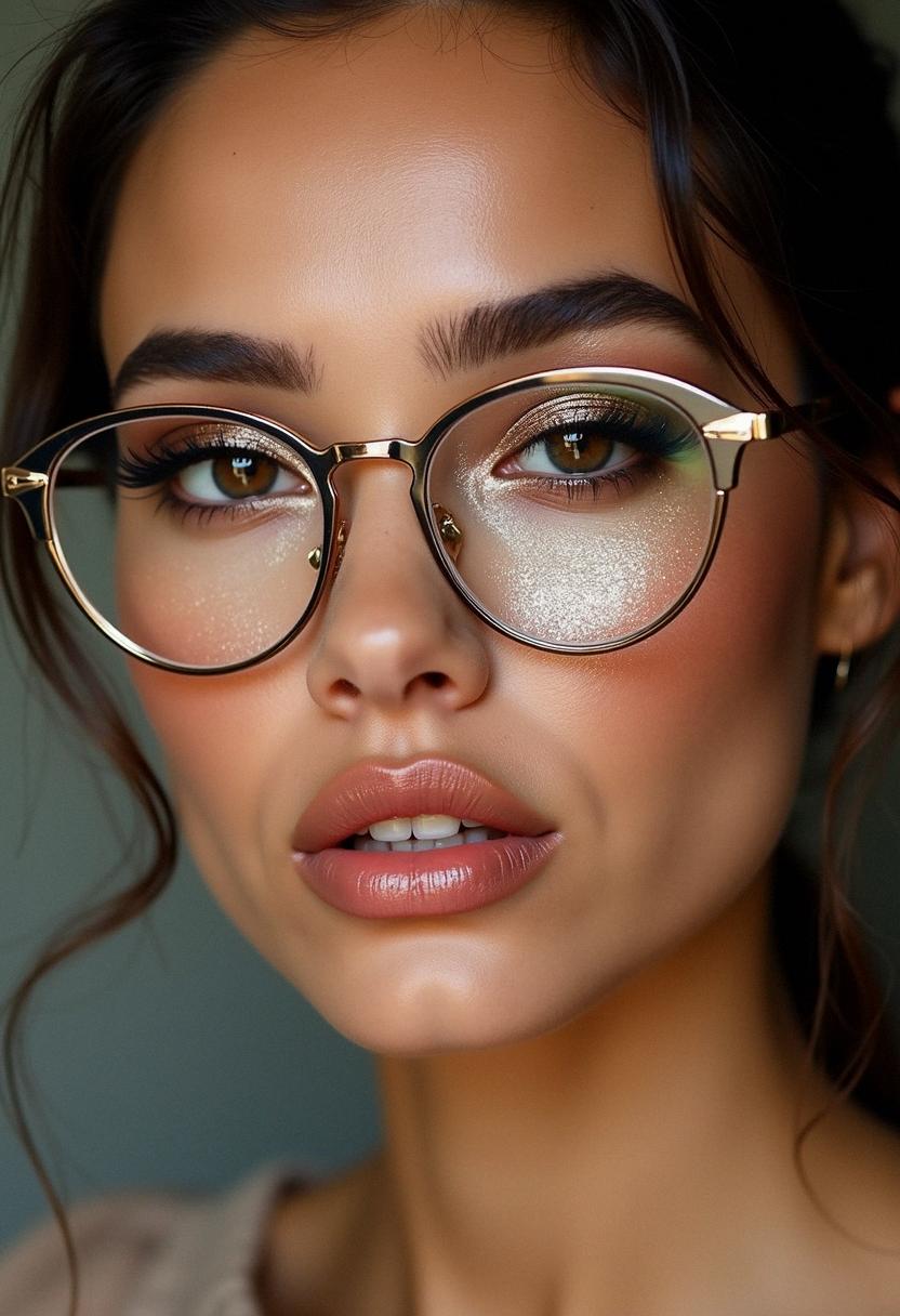 glam makeup with glasses