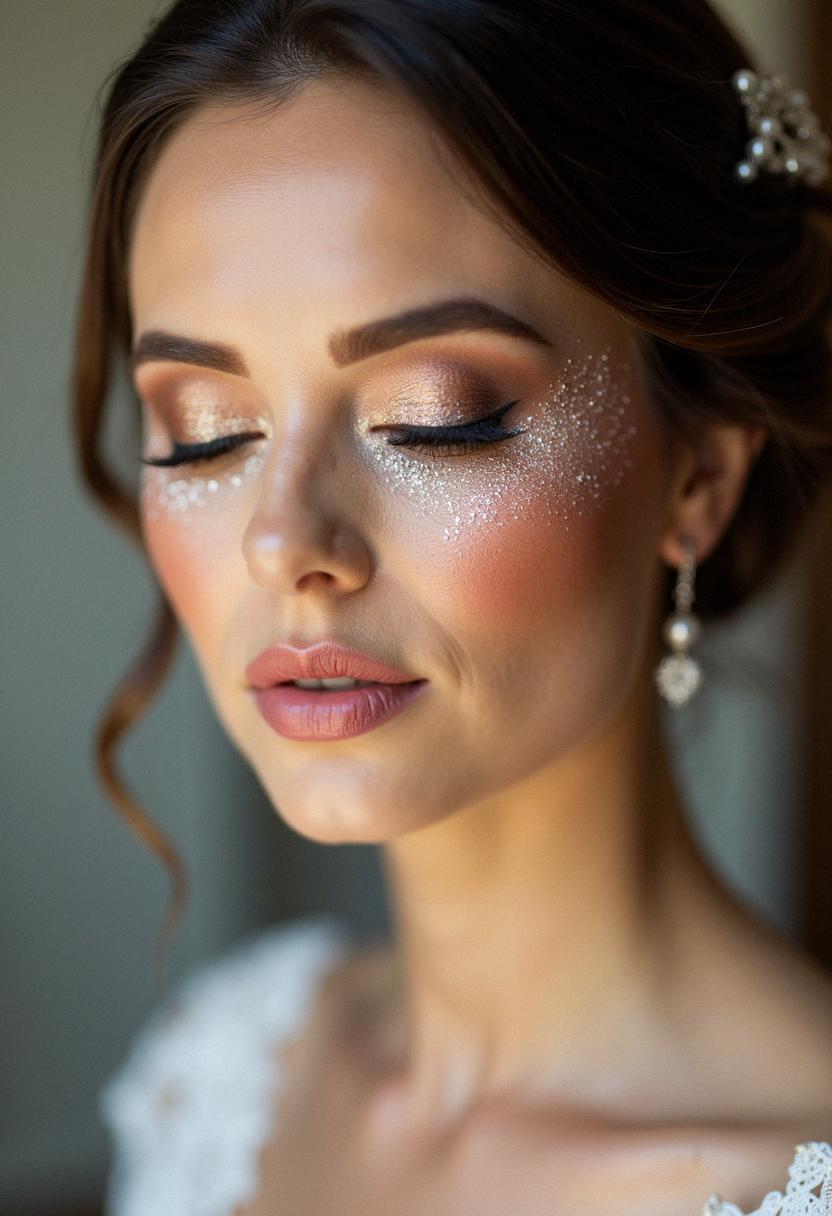 glitter wedding makeup bride