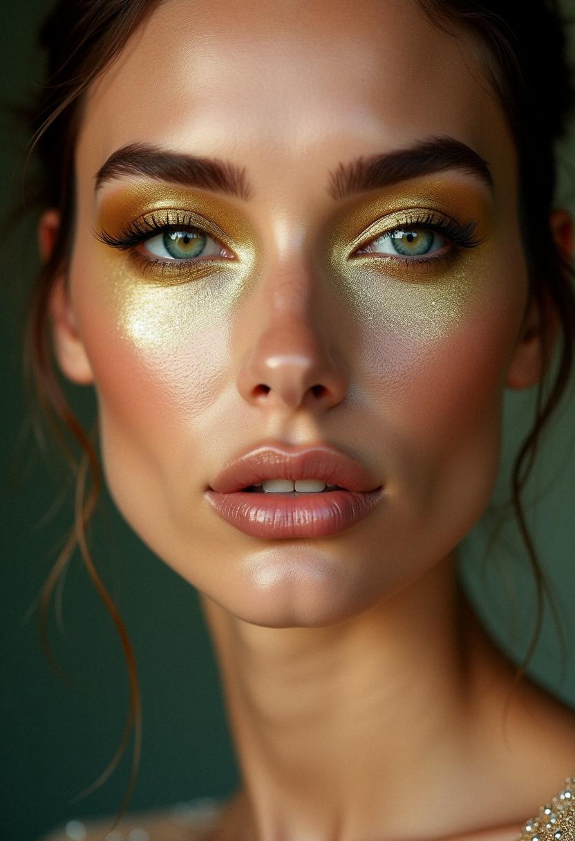 gold makeup green eyes