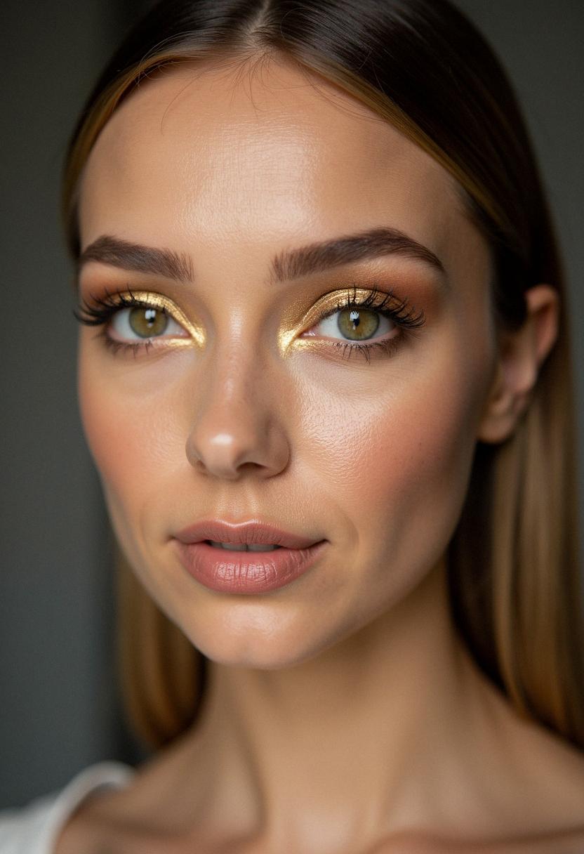 gold makeup green eyes