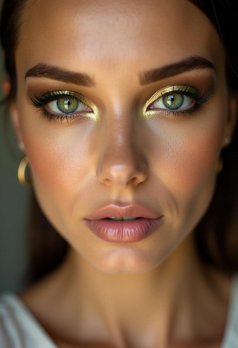 gold makeup green eyes