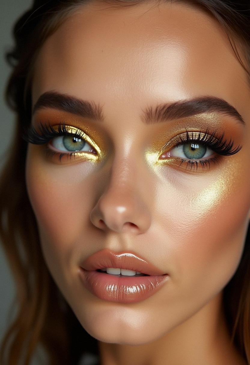 gold makeup green eyes