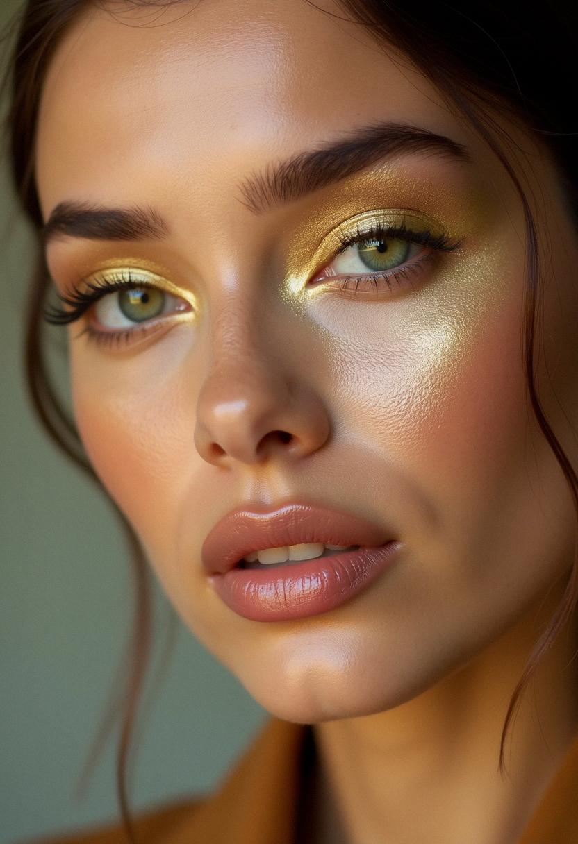 gold makeup green eyes