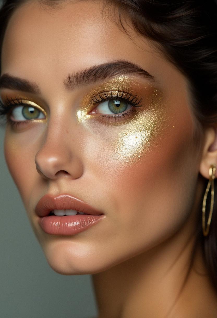 gold makeup green eyes