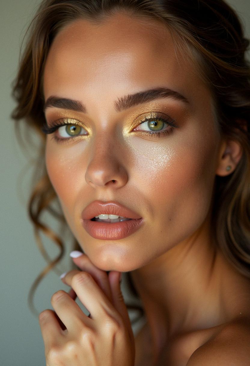 gold makeup green eyes