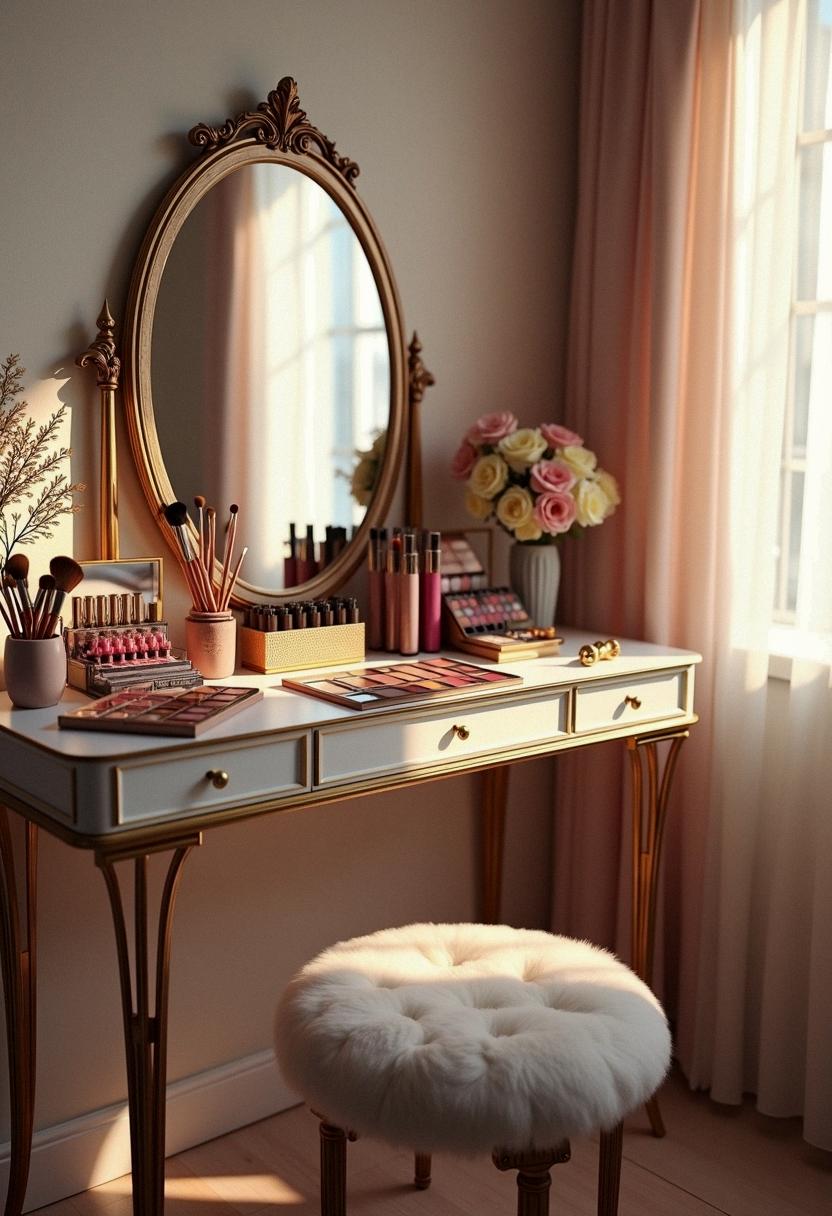 makeup desk setup