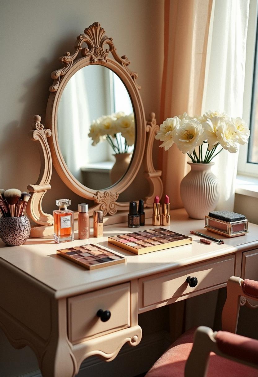makeup desk setup