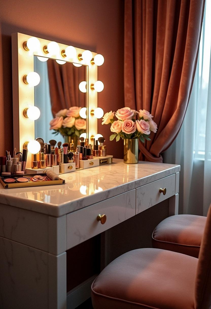 makeup desk setup